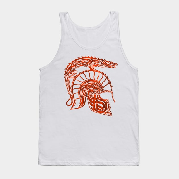 Red Spartan Dragon Helmet Gladiator Design Tank Top by TF Brands